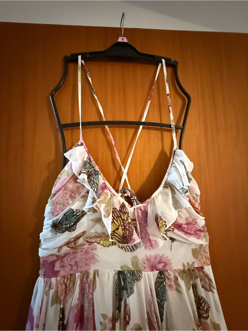 Floral & Butterfly Flowy, Spaghetti-Strap Mini Dress - Picture 3 of 6